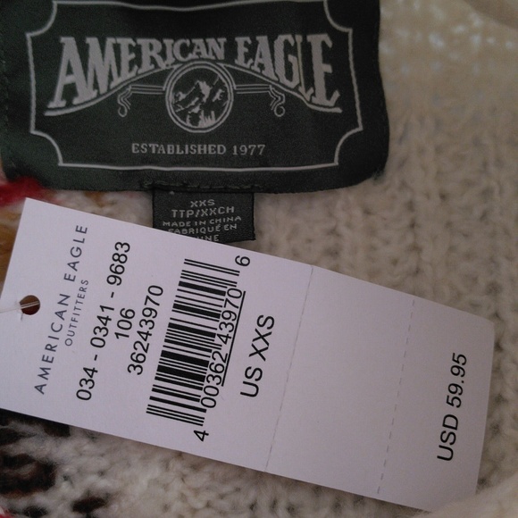 NWT American Eagle XXS Cable Knit Fair Isle Snowflake Mock Neck Sweater - Picture 4 of 17